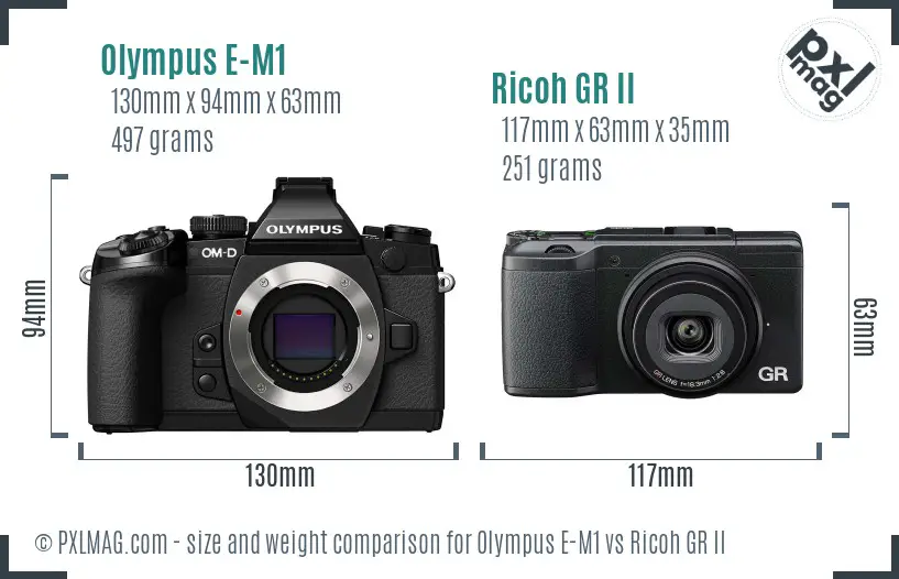 Olympus E-M1 vs Ricoh GR II size comparison Olympus E-M1 vs Ricoh GR II size comparison