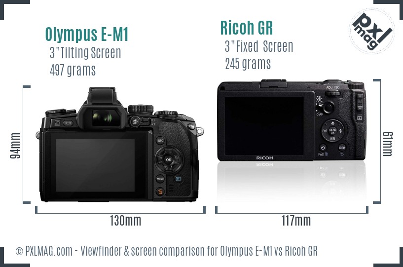 Olympus E-M1 vs Ricoh GR Screen and Viewfinder comparison