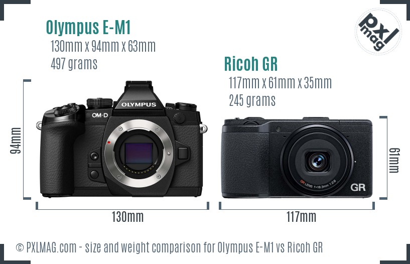 Olympus E-M1 vs Ricoh GR size comparison Olympus E-M1 vs Ricoh GR size comparison