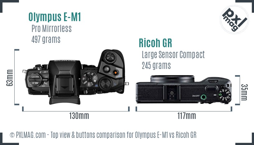 Olympus E-M1 vs Ricoh GR top view buttons comparison