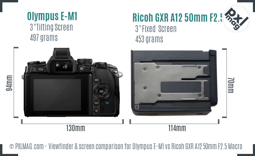 Olympus E-M1 vs Ricoh GXR A12 50mm F2.5 Macro Screen and Viewfinder comparison