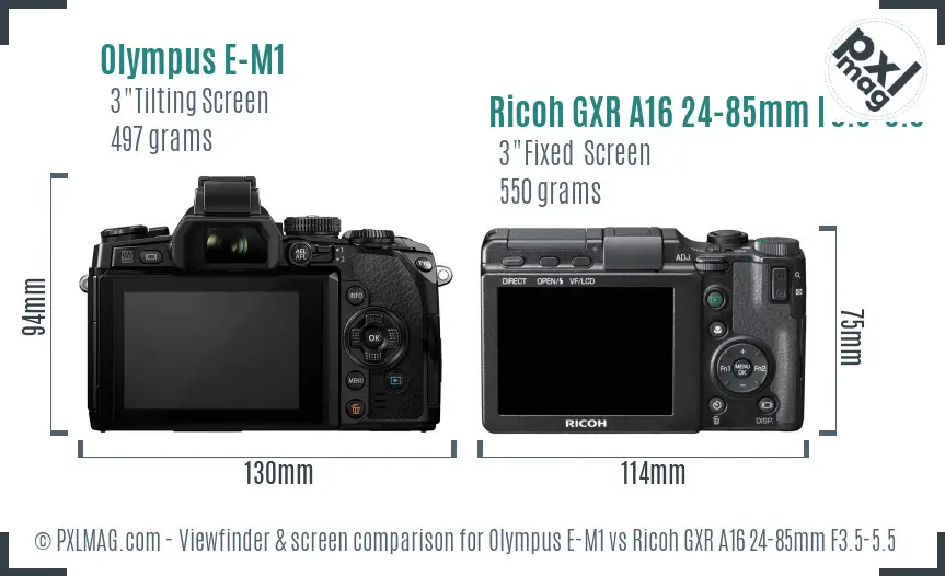 Olympus E-M1 vs Ricoh GXR A16 24-85mm F3.5-5.5 Screen and Viewfinder comparison Olympus E-M1 vs Ricoh GXR A16 24-85mm F3.5-5.5 Screen and Viewfinder comparison