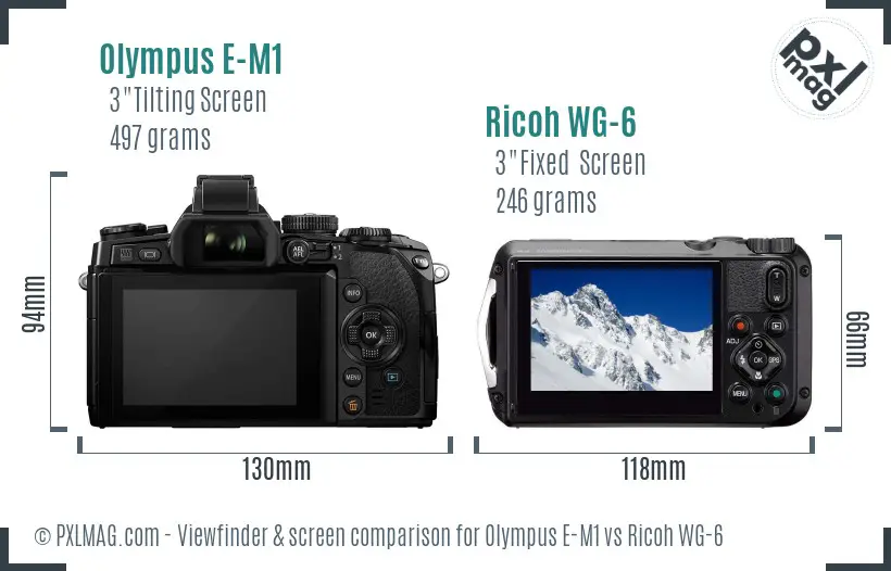 Olympus E-M1 vs Ricoh WG-6 Screen and Viewfinder comparison