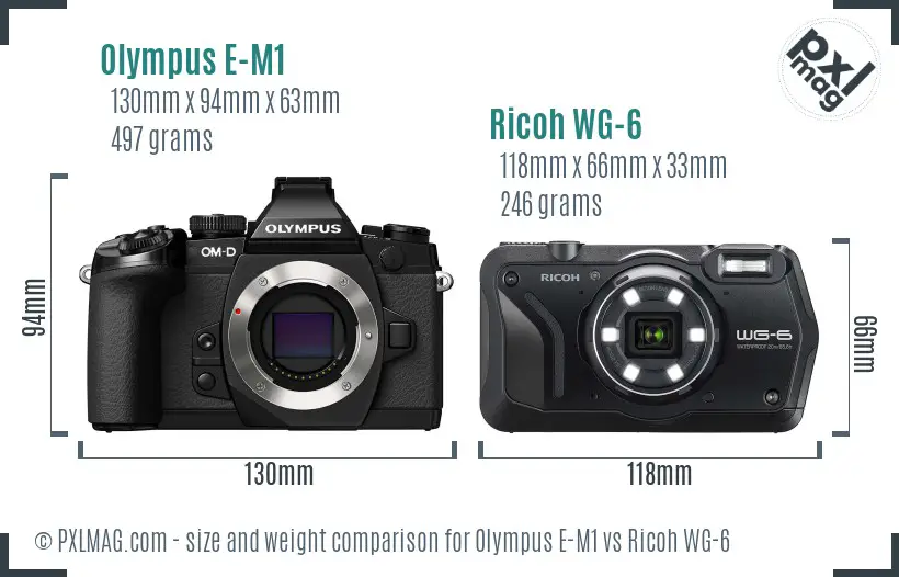 Olympus E-M1 vs Ricoh WG-6 size comparison