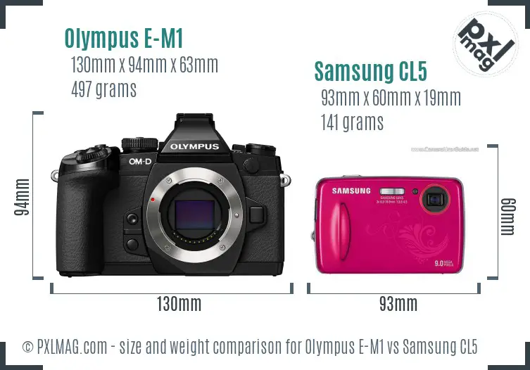 Olympus E-M1 vs Samsung CL5 size comparison Olympus E-M1 vs Samsung CL5 size comparison