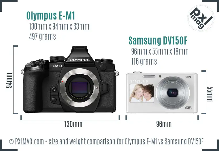 Olympus E-M1 vs Samsung DV150F size comparison