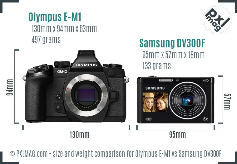 Olympus E-M1 vs Samsung DV300F size comparison Olympus E-M1 vs Samsung DV300F size comparison