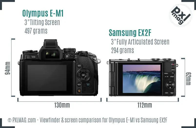 Olympus E-M1 vs Samsung EX2F Screen and Viewfinder comparison