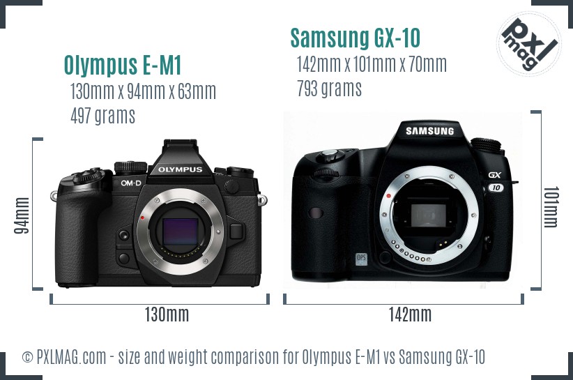 Olympus E-M1 vs Samsung GX-10 size comparison Olympus E-M1 vs Samsung GX-10 size comparison