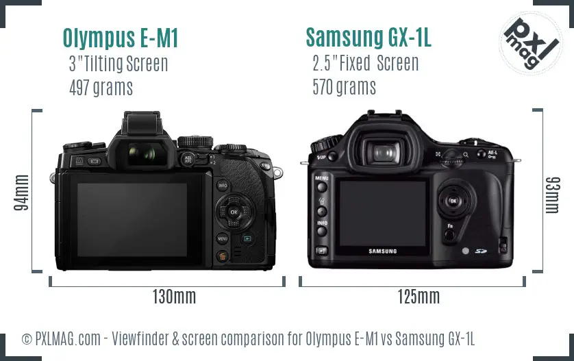 Olympus E-M1 vs Samsung GX-1L Screen and Viewfinder comparison