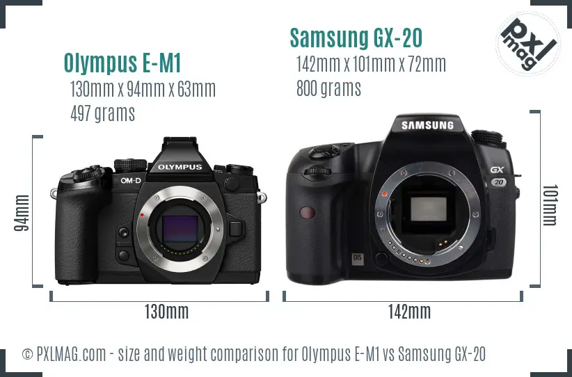 Olympus E-M1 vs Samsung GX-20 size comparison
