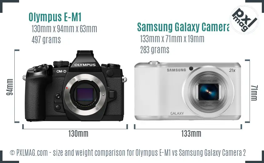 Olympus E-M1 vs Samsung Galaxy Camera 2 size comparison