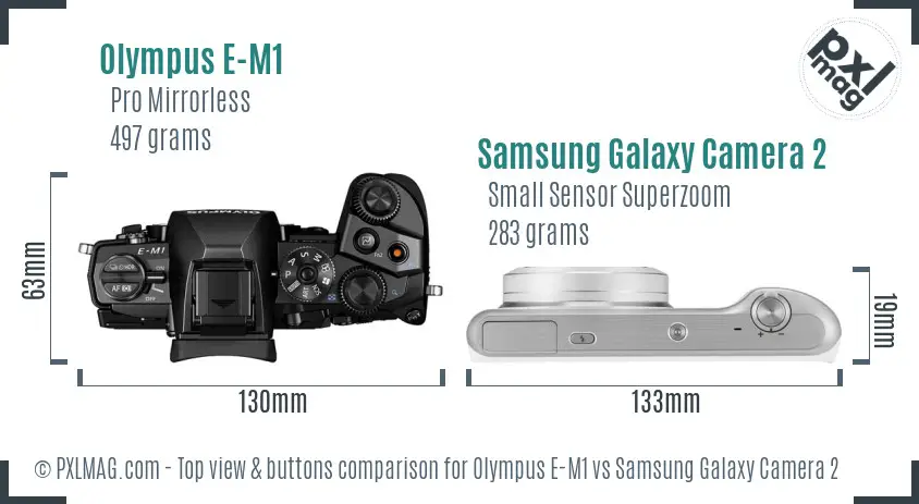 Olympus E-M1 vs Samsung Galaxy Camera 2 top view buttons comparison