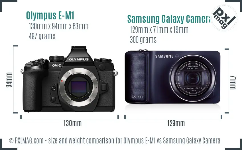 Olympus E-M1 vs Samsung Galaxy Camera size comparison