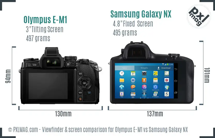 Olympus E-M1 vs Samsung Galaxy NX Screen and Viewfinder comparison