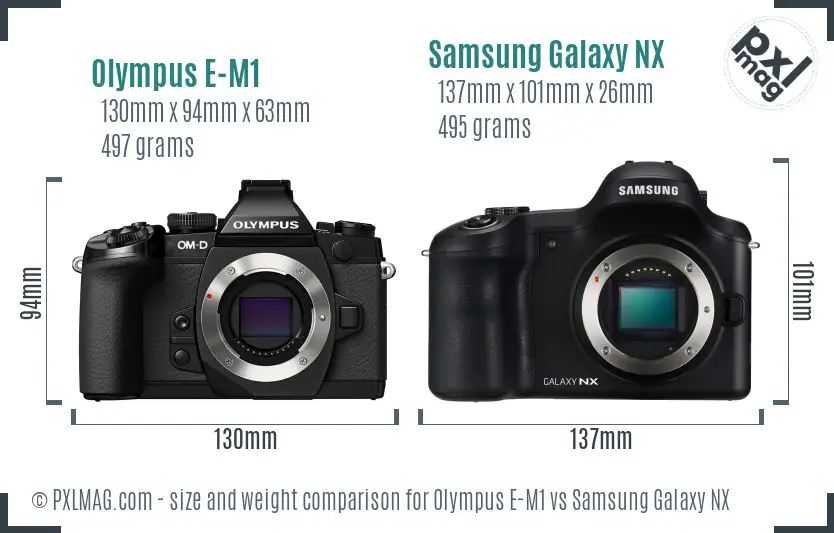 Olympus E-M1 vs Samsung Galaxy NX size comparison