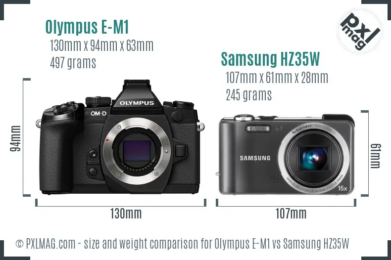 Olympus E-M1 vs Samsung HZ35W size comparison