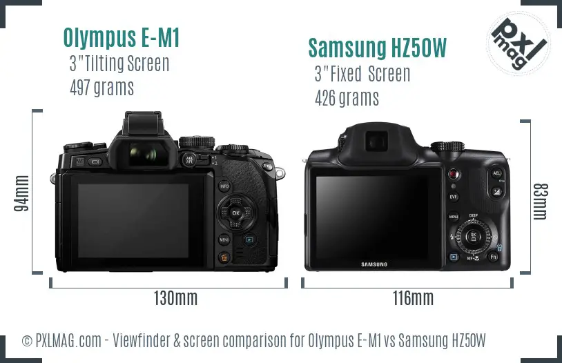 Olympus E-M1 vs Samsung HZ50W Screen and Viewfinder comparison