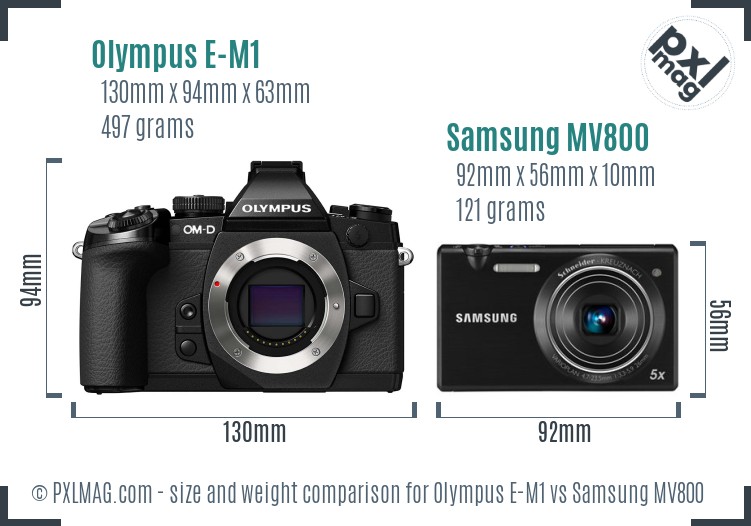 Olympus E-M1 vs Samsung MV800 size comparison