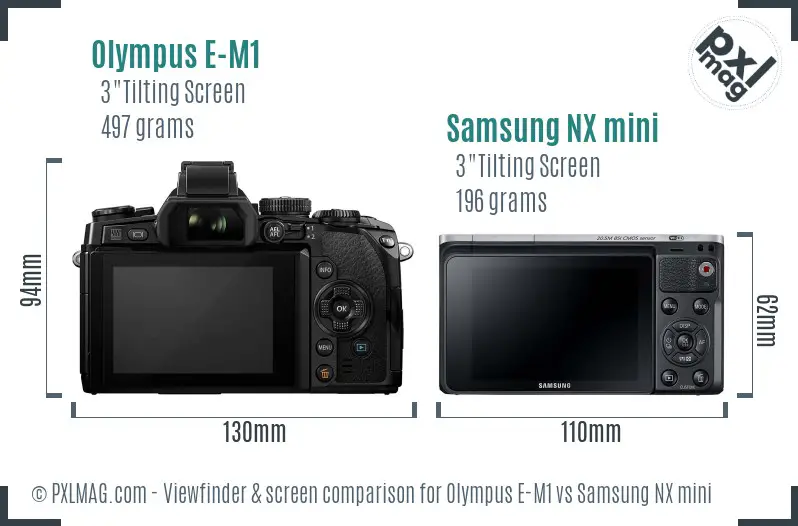 Olympus E-M1 vs Samsung NX mini Screen and Viewfinder comparison