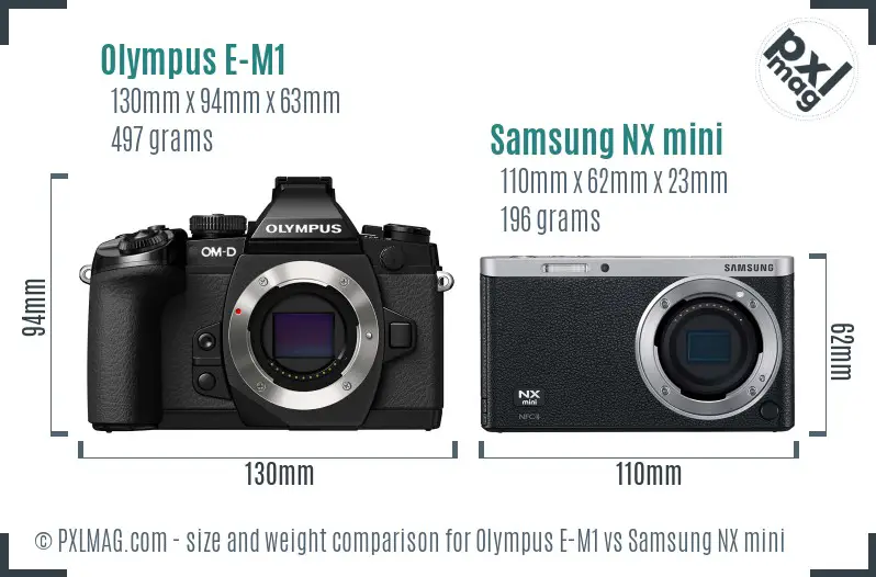 Olympus E-M1 vs Samsung NX mini size comparison