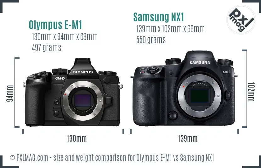 Olympus E-M1 vs Samsung NX1 size comparison