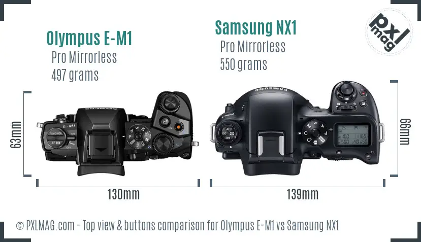 Olympus E-M1 vs Samsung NX1 top view buttons comparison