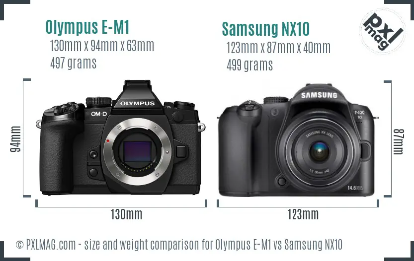 Olympus E-M1 vs Samsung NX10 size comparison