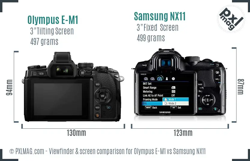 Olympus E-M1 vs Samsung NX11 Screen and Viewfinder comparison