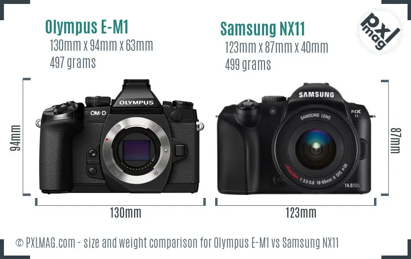 Olympus E-M1 vs Samsung NX11 size comparison