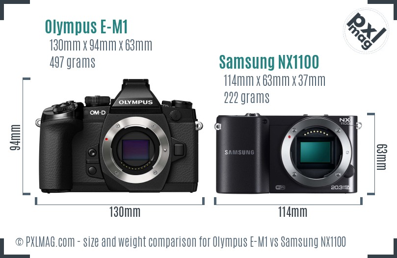 Olympus E-M1 vs Samsung NX1100 size comparison