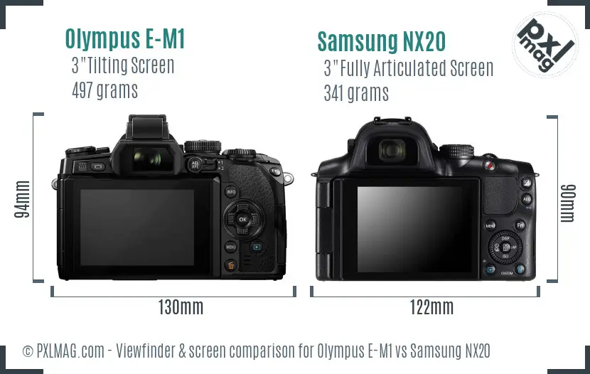 Olympus E-M1 vs Samsung NX20 Screen and Viewfinder comparison