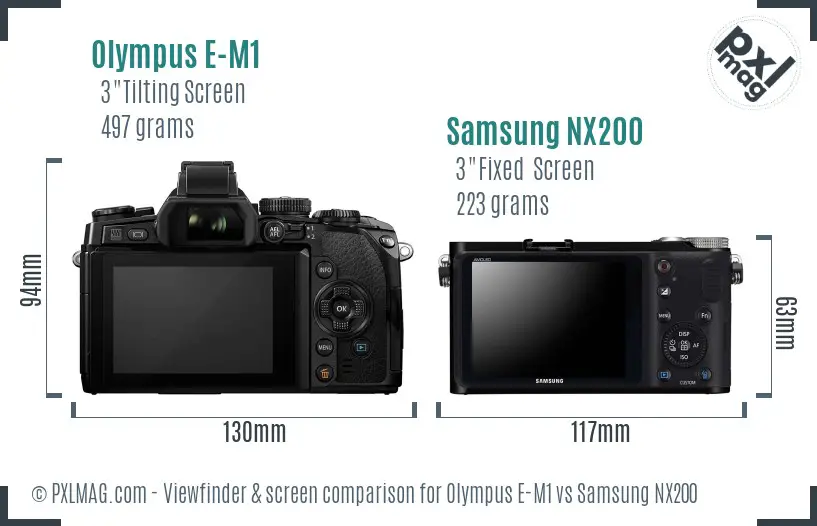 Olympus E-M1 vs Samsung NX200 Screen and Viewfinder comparison