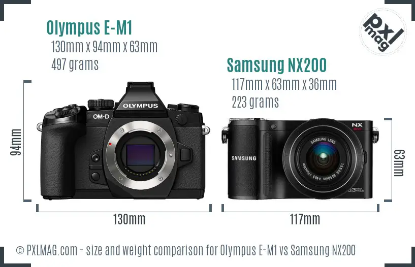 Olympus E-M1 vs Samsung NX200 size comparison