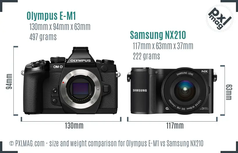 Olympus E-M1 vs Samsung NX210 size comparison Olympus E-M1 vs Samsung NX210 size comparison