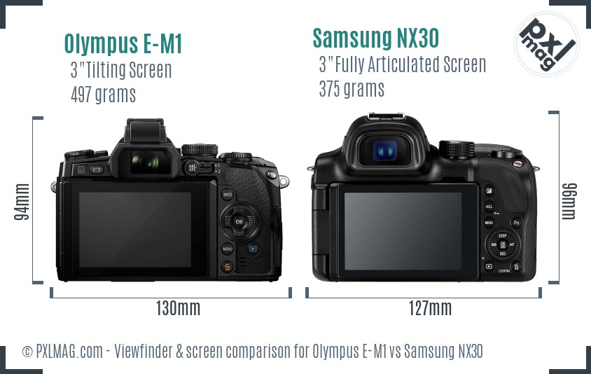 Olympus E-M1 vs Samsung NX30 Screen and Viewfinder comparison