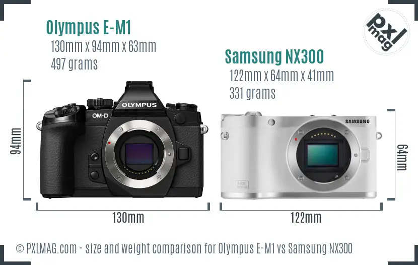 Olympus E-M1 vs Samsung NX300 size comparison