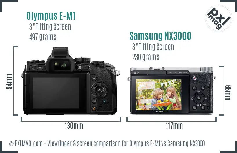 Olympus E-M1 vs Samsung NX3000 Screen and Viewfinder comparison