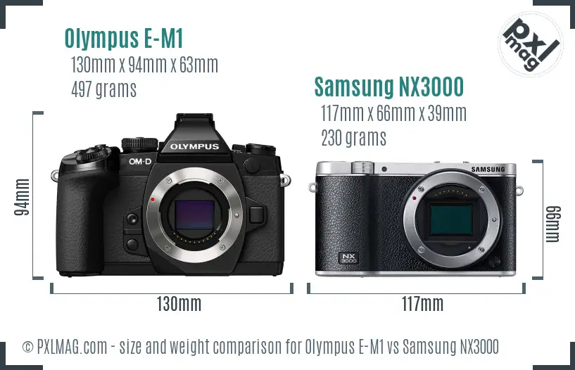 Olympus E-M1 vs Samsung NX3000 size comparison