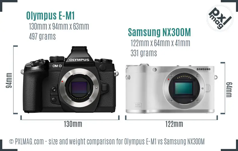 Olympus E-M1 vs Samsung NX300M size comparison Olympus E-M1 vs Samsung NX300M size comparison