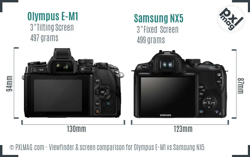 Olympus E-M1 vs Samsung NX5 Screen and Viewfinder comparison