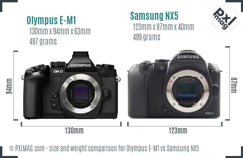 Olympus E-M1 vs Samsung NX5 size comparison