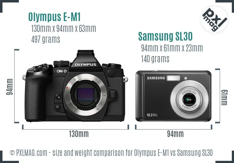 Olympus E-M1 vs Samsung SL30 size comparison