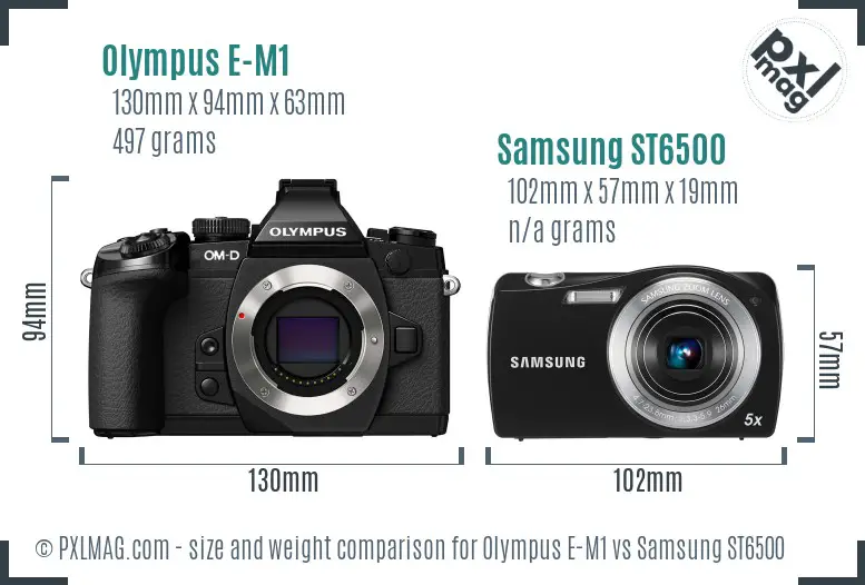 Size and build comparison between Olympus E-M1 and Samsung ST6500