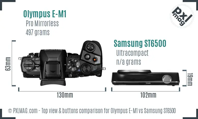 Top view design and control layout comparison of Olympus E-M1 and Samsung ST6500