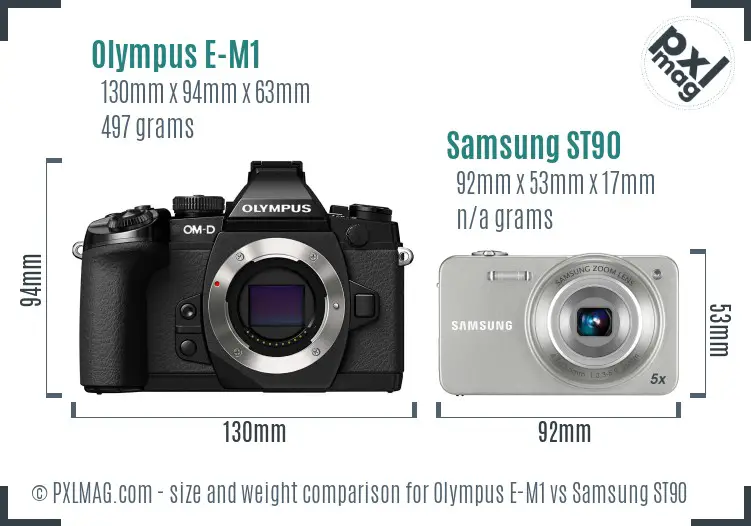 Olympus E-M1 vs Samsung ST90 size comparison