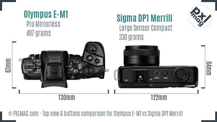 Olympus E-M1 vs Sigma DP1 Merrill top view buttons comparison