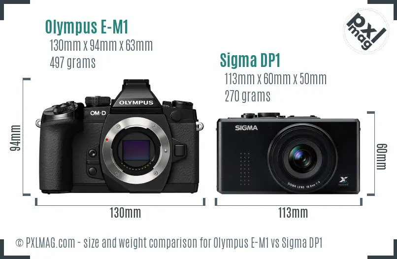 Olympus E-M1 vs Sigma DP1 size comparison