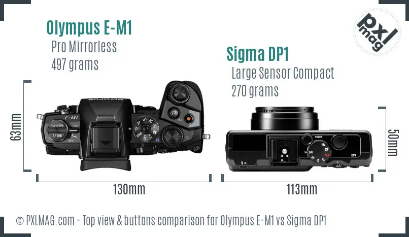 Olympus E-M1 vs Sigma DP1 top view buttons comparison