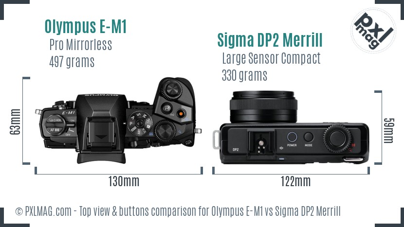 Olympus E-M1 vs Sigma DP2 Merrill top view buttons comparison